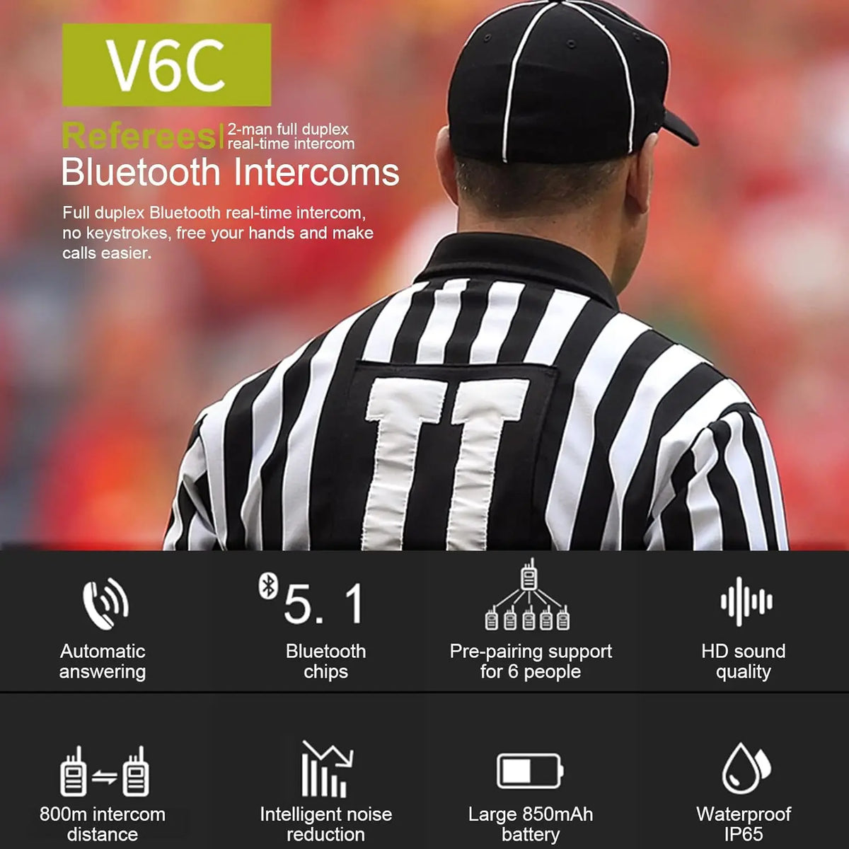 EJEAS V6C RPO Bluetooth Helmet Intercom – 800M Wireless Bluetooth Helmet Intercom Qst