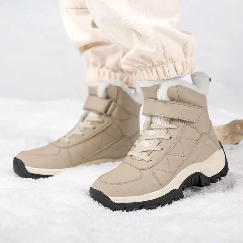 Women's Warm Plush Mid-Calf Snow Boots – Waterproof Lace-Up Women's Snow Boots Qst