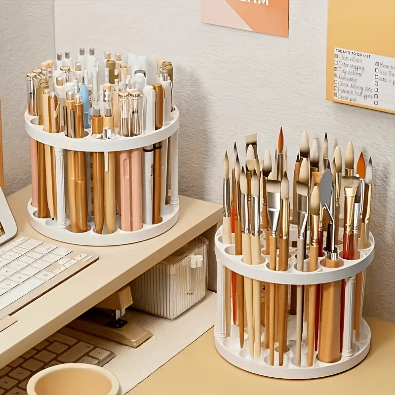 360 Rotating Makeup Brush Holder – White Plastic Organizer Makeup Brush Organizer Qme