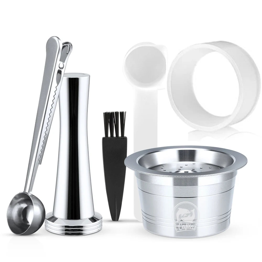 Reusable Stainless Steel Coffee Filter Pods & Tamper Reusable Coffee Filter Qst 1 set
