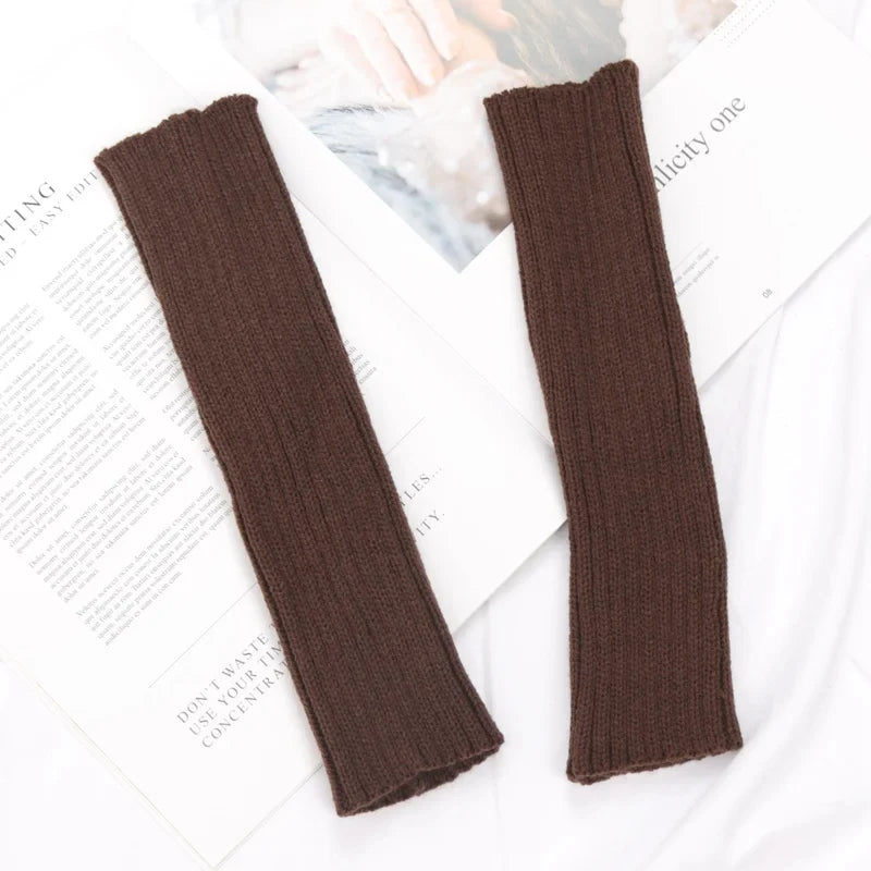 Women's Long Fingerless Gloves Winter Arm Warmers – 10 Colors Fingerless Arm Warmers Qme Brown length 30cm