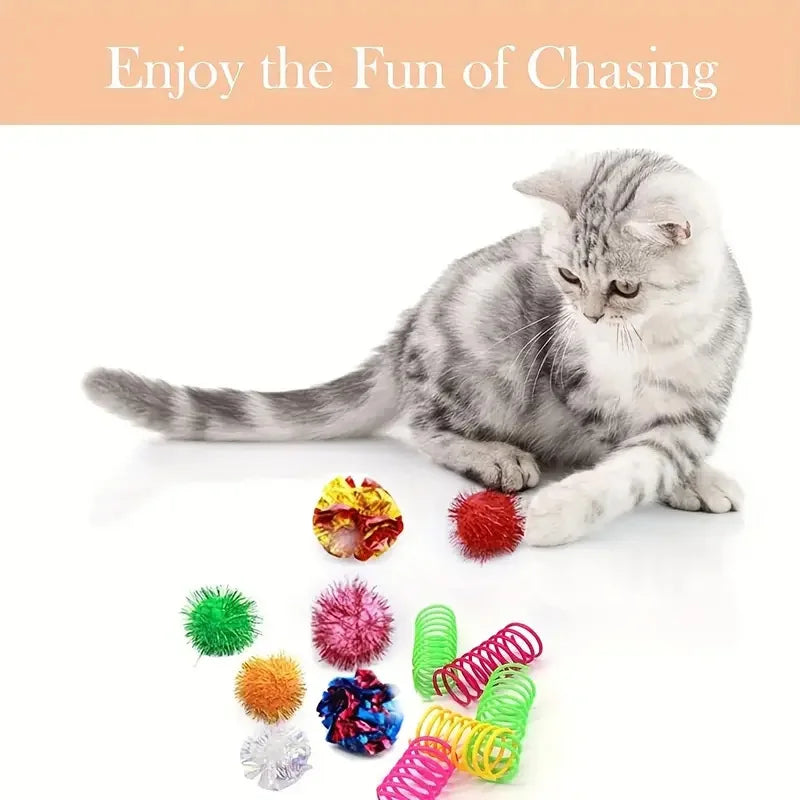 20-Piece Interactive Cat Toy Set – Crinkle Balls, Flash & Spiral Interactive Cat Toys Qme