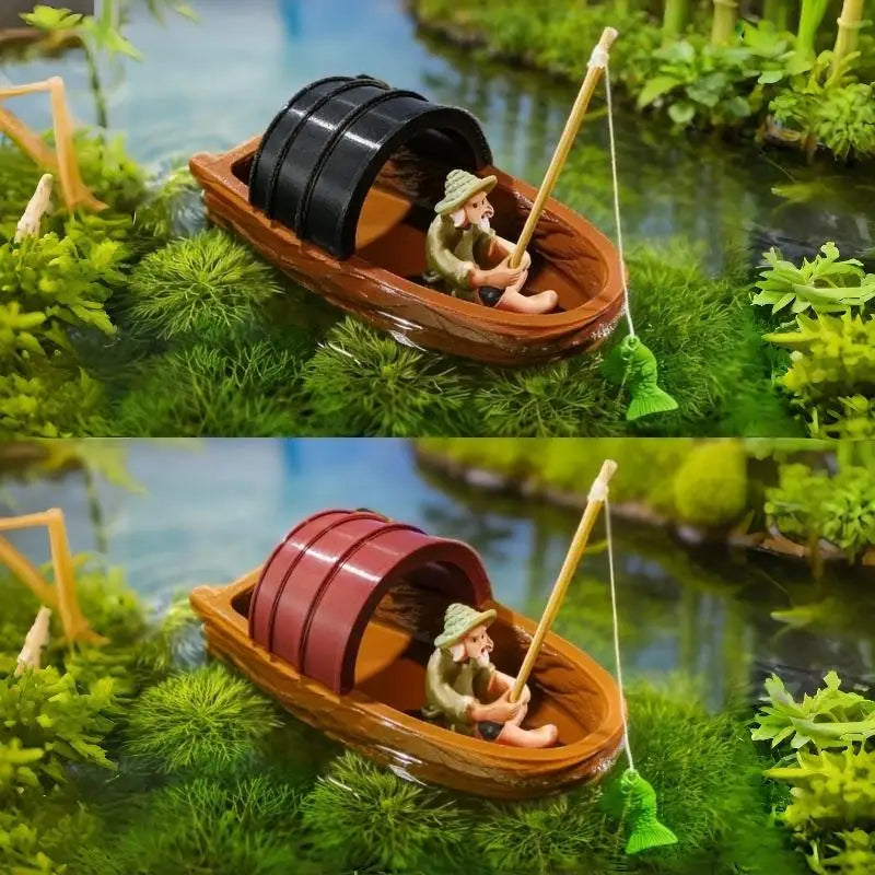 Mini Floating Boat Fisherman Model – Aquarium & Pond Decor Aquarium Decor Model Qme