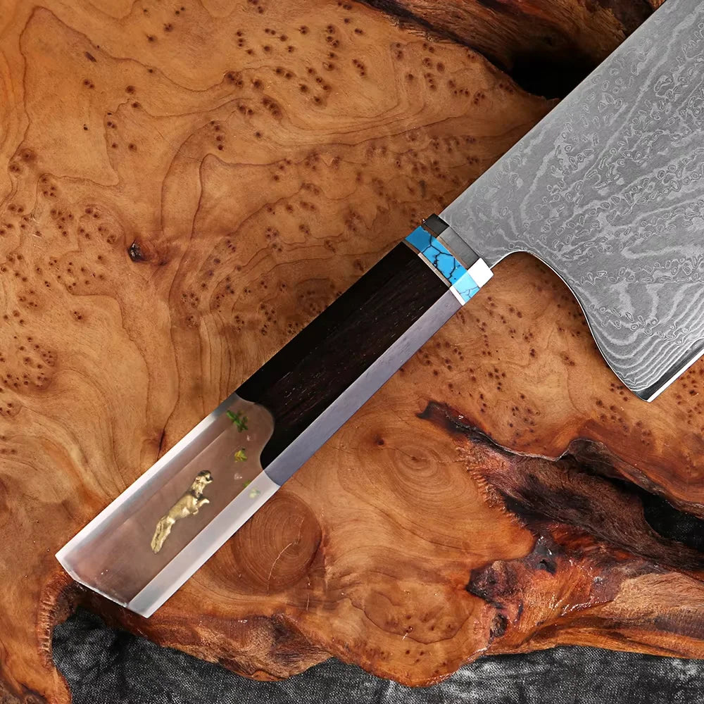 XITUO 6-Piece Damascus Steel Kitchen Knife Set – Resin Handle Kitchen Knife Set Qst