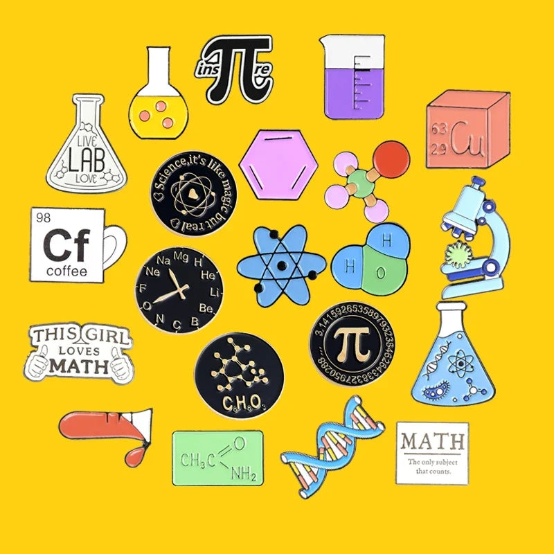 Science Enamel Lapel Pins – Atomic Model, Flask & Chemical Symbol Enamel Lapel Pin Qme