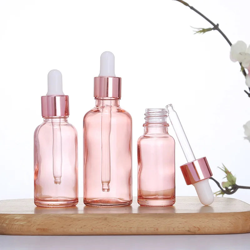 Pink Glass Dropper Bottles Refillable Rose Lid – 10/30/50ml Glass Dropper Bottles Qme