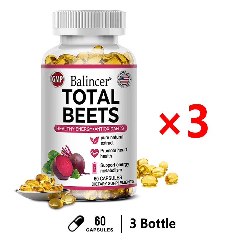 Organic Beetroot Capsules – Grape, Vitamin B6 & B12 | Balincer Herbal Supplement Capsules Qst 60 count-3 bottle
