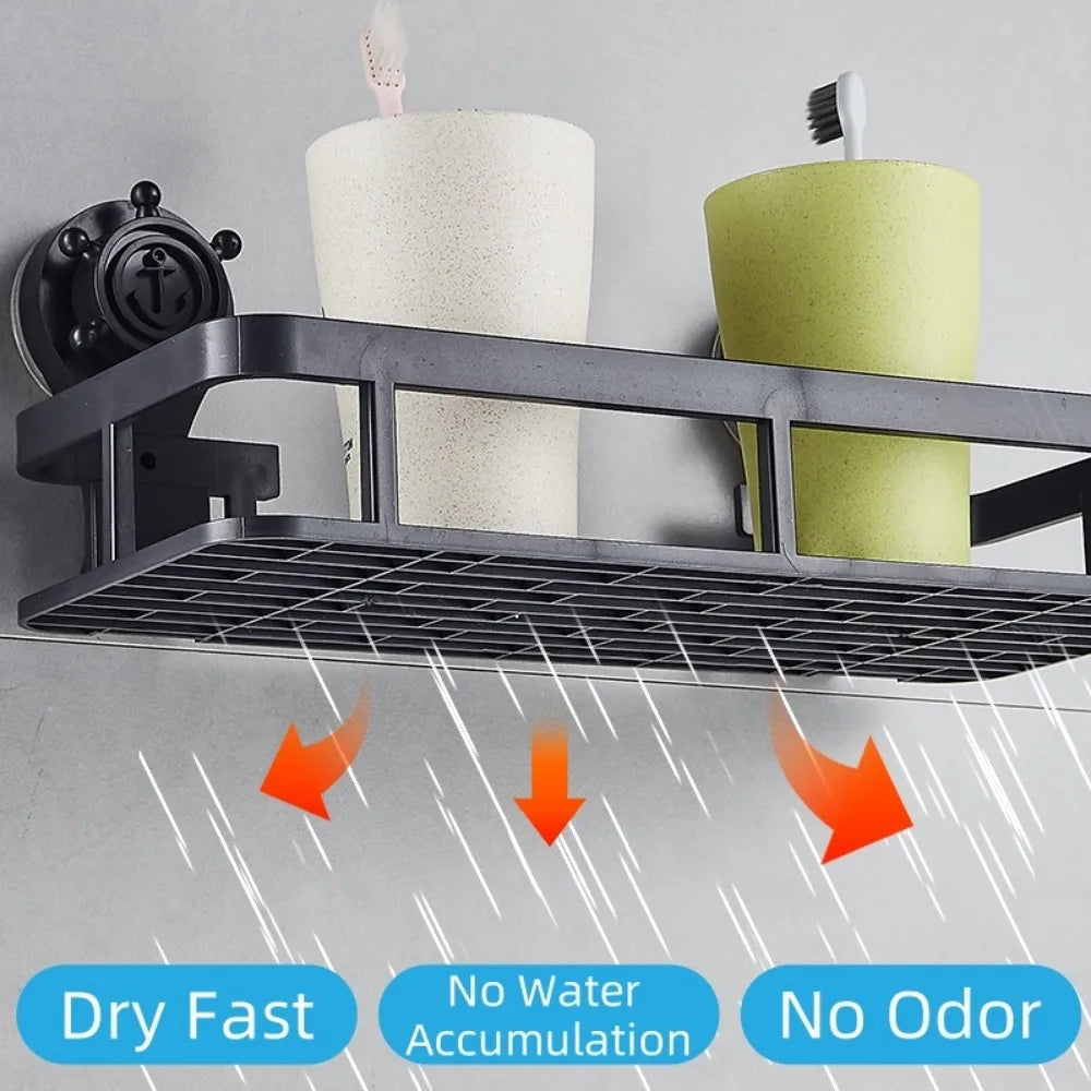 Wall Mounted Bathroom Storage Rack – No-Drill Suction Cup Shelf Bathroom Storage Rack Qme