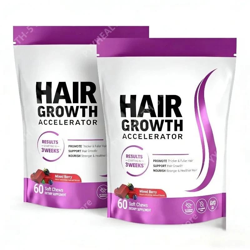 Biotin Hair Support Soft Chews | Mixed Berry 60ct Non-GMO Hair Supplement Chews Qst 120 Count(Pack of 2)