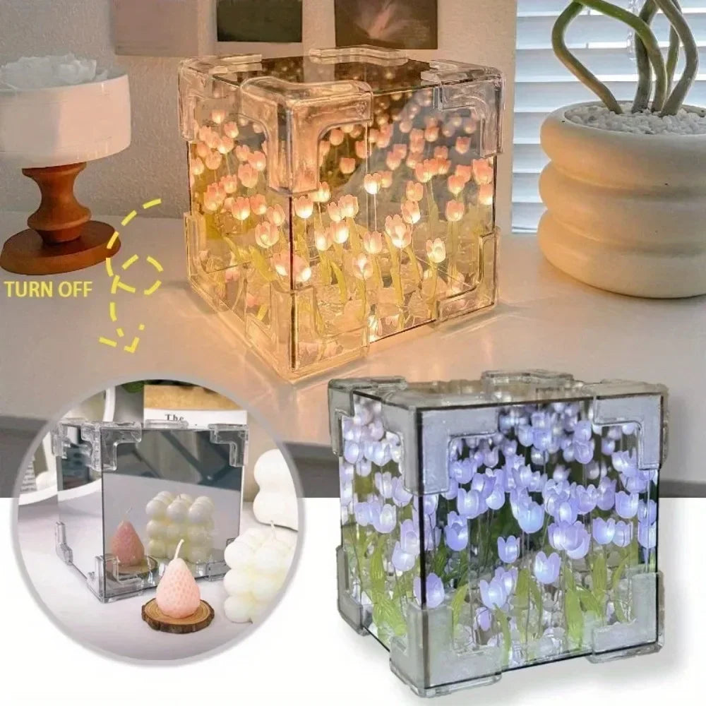 DIY Tulip Sea Mirror Night Light – Handmade Car Decor Kit DIY Craft Light Kit Qme