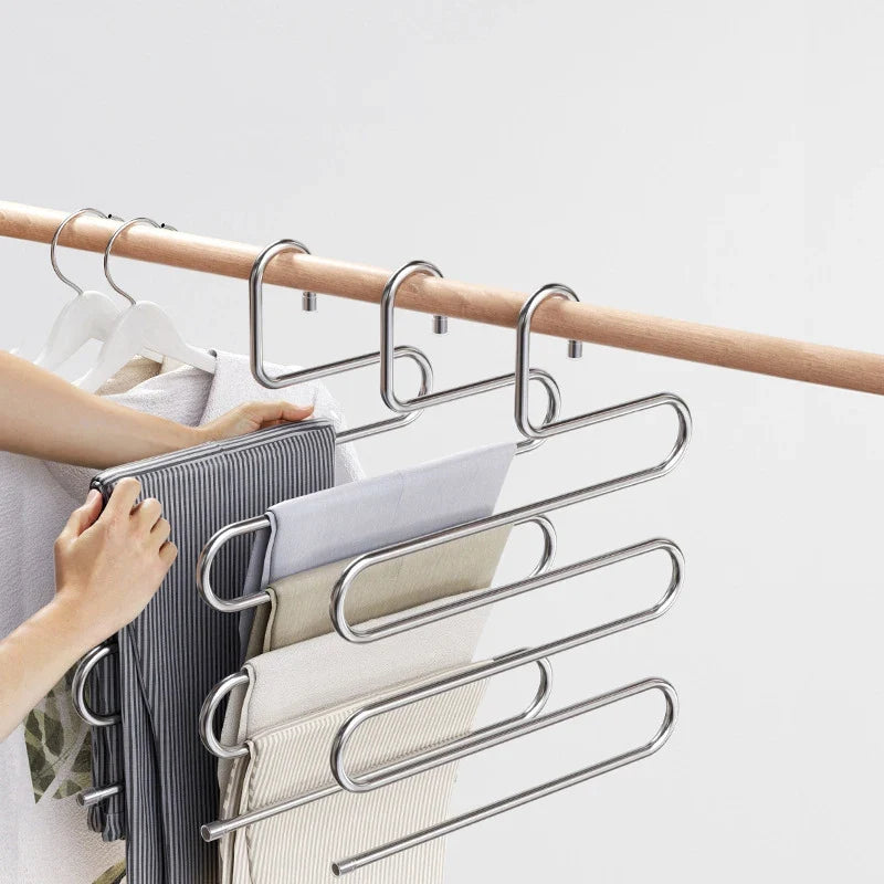 5-Layer Stainless Steel Pants Rack | Multi-Layer Closet Hanger Pants Hanger Rack Qme