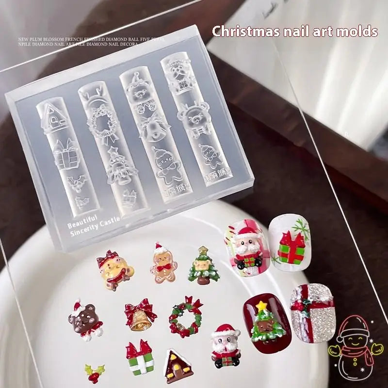 3D Christmas Silicone Nail Art Mold – Santa, Snowman & Tree Nail Art Mold Qst