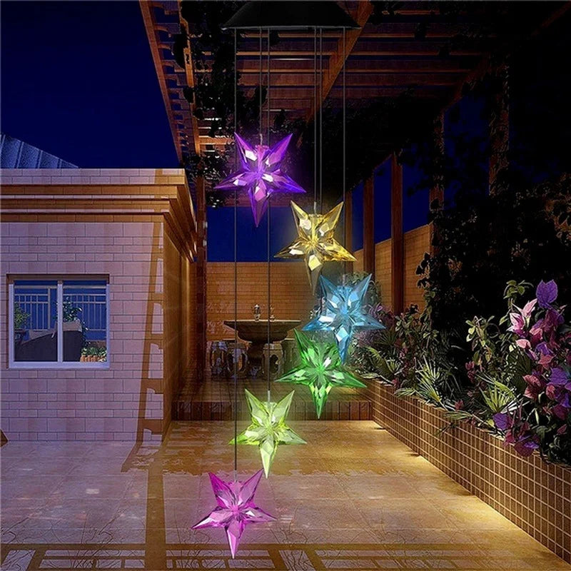 Solar LED Wind Chime Crystal Ball Hummingbird Color-Changing Light Solar Garden Light Qme