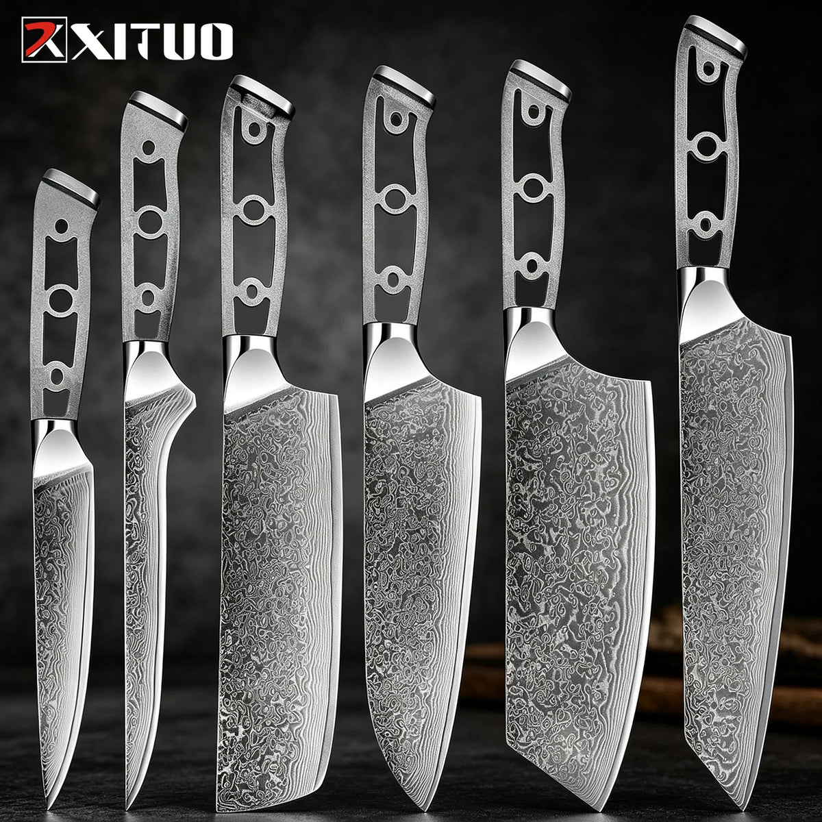 XITUO Damascus Steel Chef Knife Set 1-6 PCS – DIY Blank Blade Damascus Chef Knife Set Qst 6PCS Knife