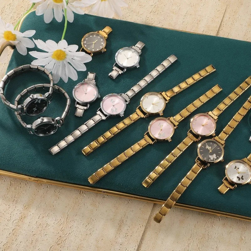Italian Charm Butterfly Elastic Watch Bracelet Bangle | Qme Charm Bracelet Watch Qme