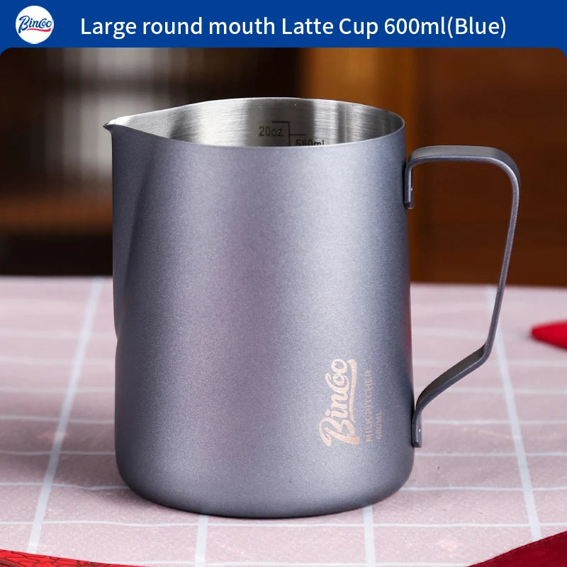 Bincoo Pointed Spout Milk Frothing Pitcher 350ml/600ml Latte Art Milk Frothing Pitcher Qst Blue 600ml