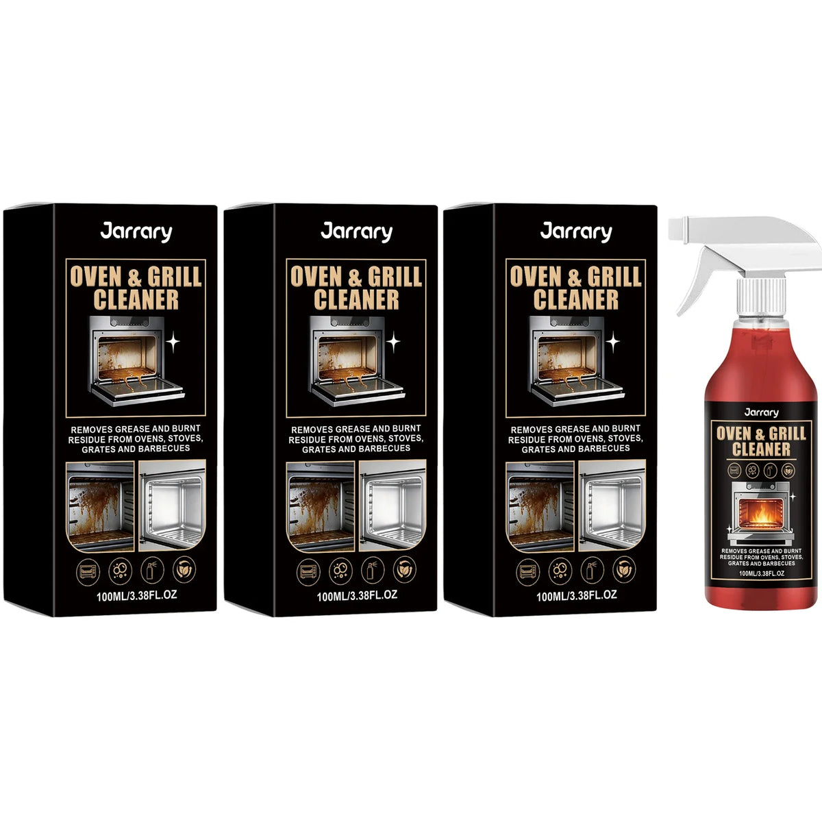 Oven & Grill Cleaning Spray – Fast-Acting Foaming Degreaser Kitchen Cleaning Spray Qme 3 x 100ML Boxed