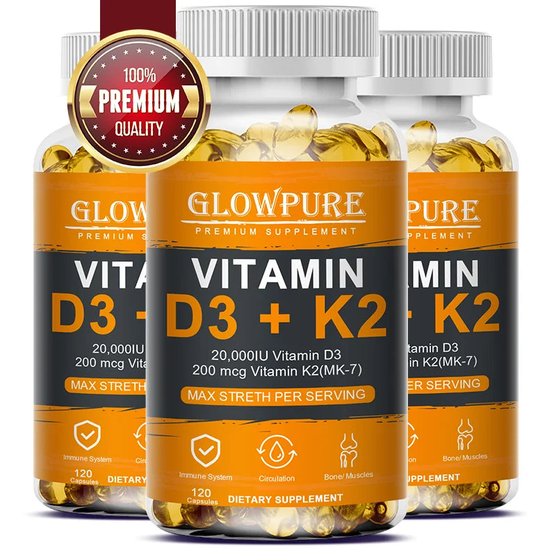 Vitamin D3 K2 Capsules 20,000 IU – Bone & Heart Support Vitamin Supplement Qst D3K2 120 pcs X 4