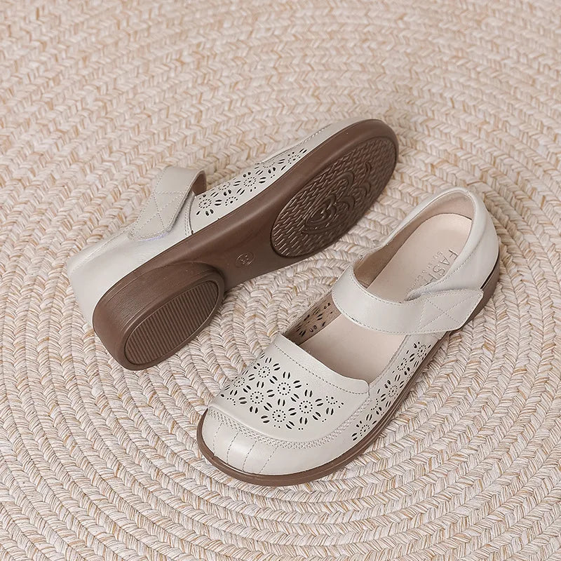 Feerldi Women's Flat Sandals – Genuine Leather Casual Moccasins Women's Flat Sandals Qst Beige 38