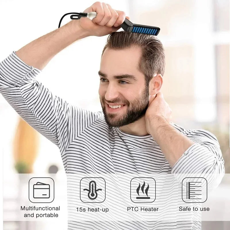 VamsLuna 2-in-1 Electric Beard Straightener Brush for Men Beard Straightener Brush Qst