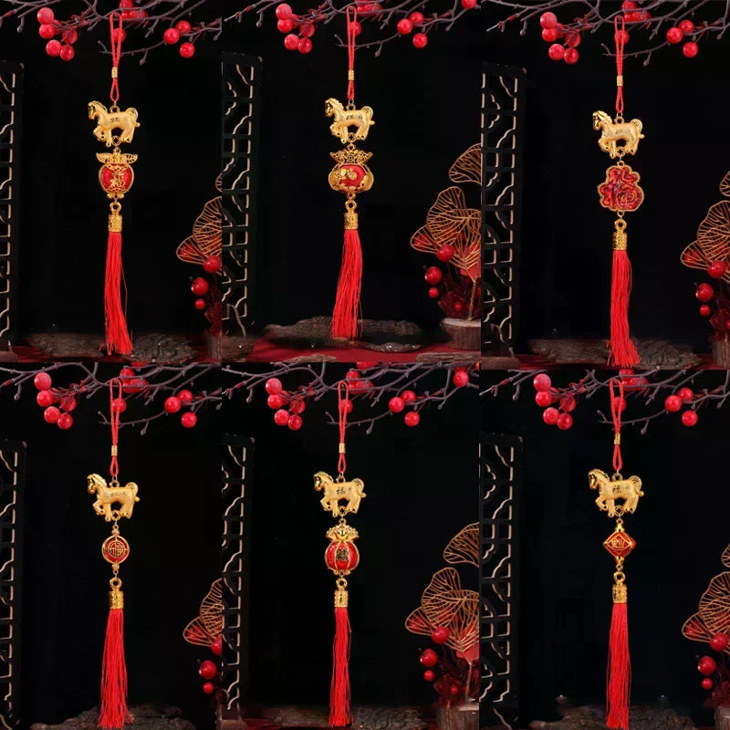 2026 Year of the Horse Chinese 3D Lantern Car & Wall Ornament Festive Hanging Ornament Qme
