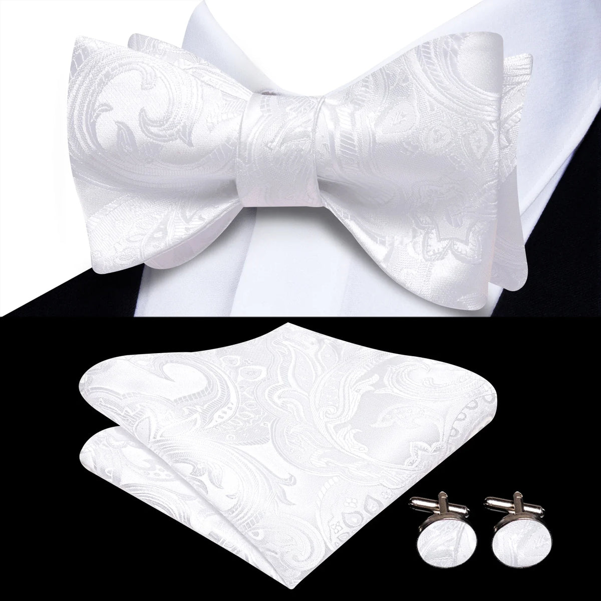 Men's Bow Tie, Pocket Square & Cufflinks Set | Hi-Tie Bow Tie Gift Set Qme HT-LH-2293