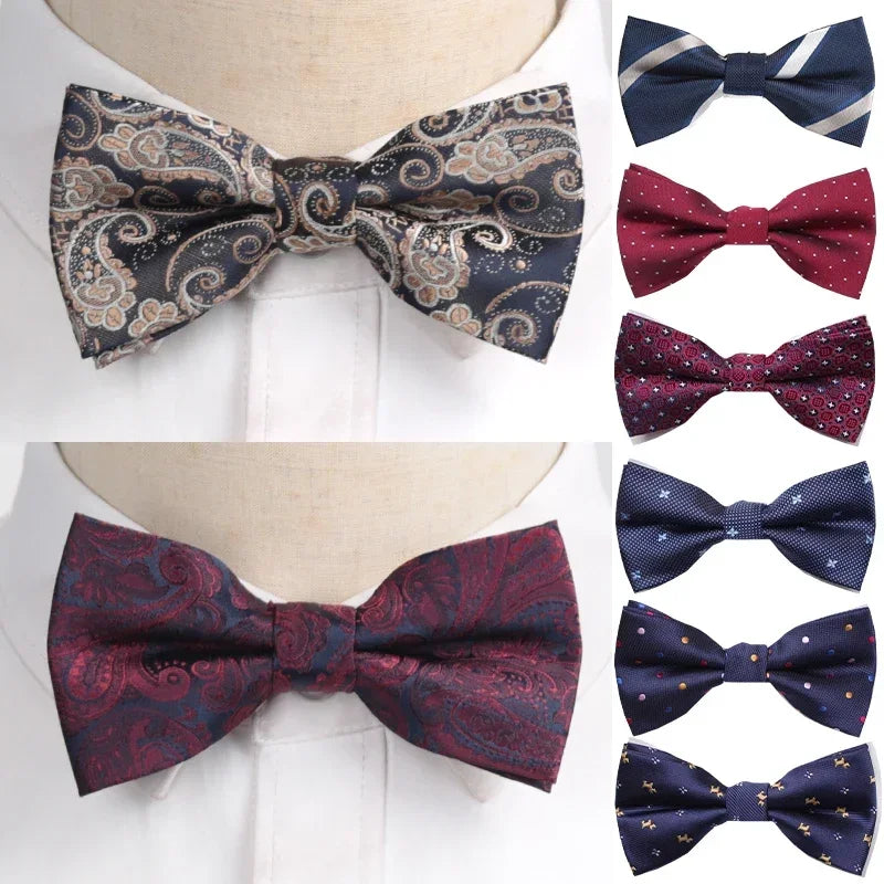 Men's Polyester Bow Tie – Woven Dot & Check | 35 Colors Men's Bow Tie Qme