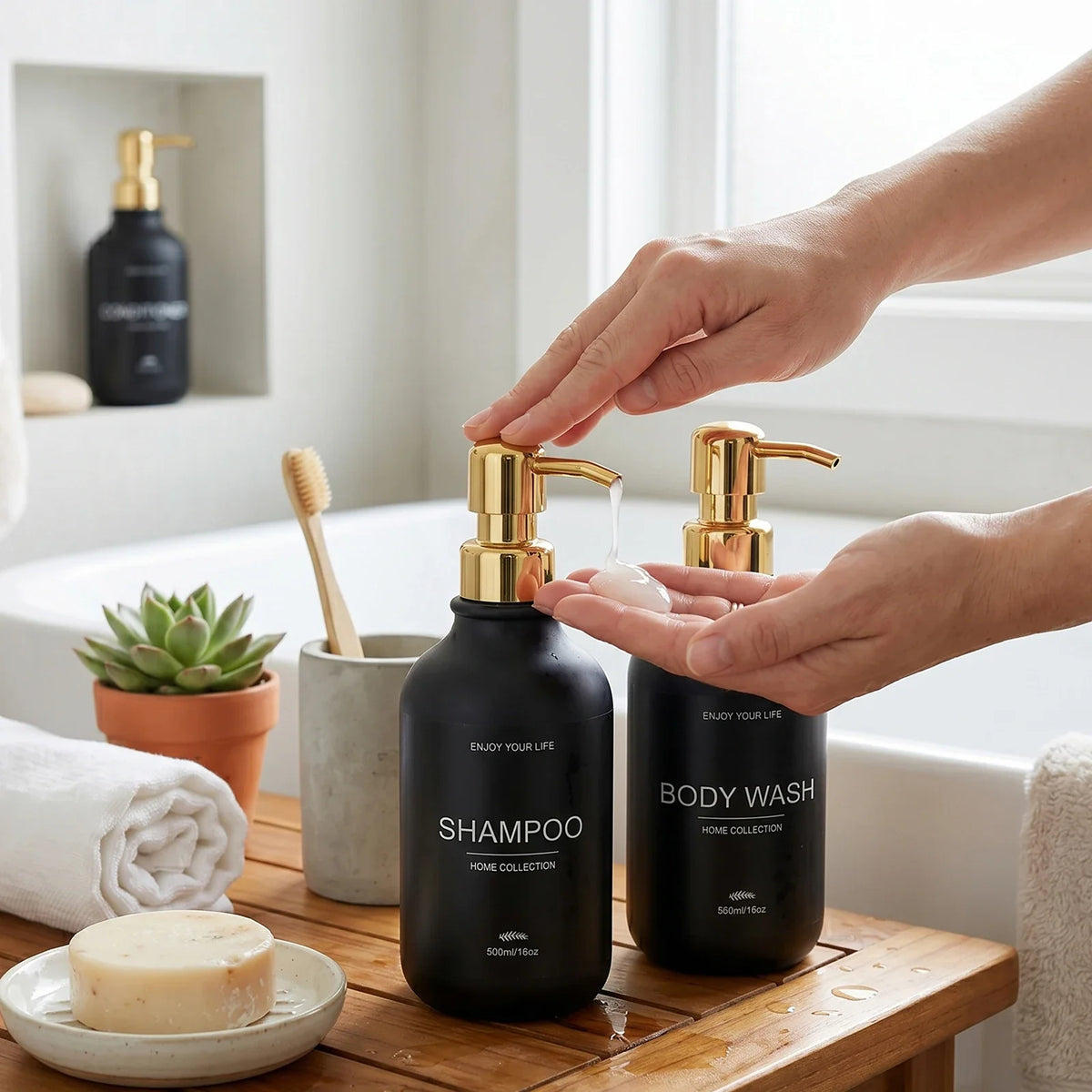 Matte Black Shower Dispenser Bottles – Shampoo & Body Wash Pump Shower Dispenser Bottles Qme