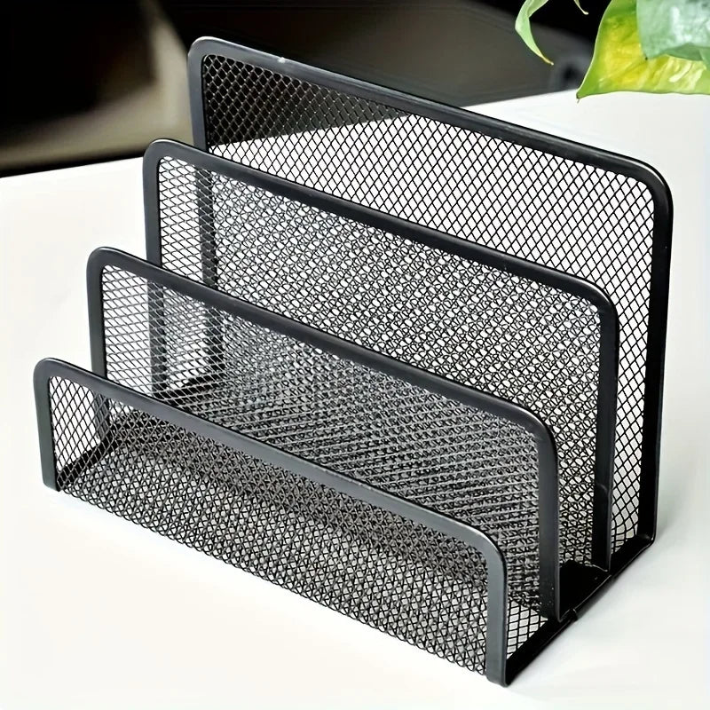 Metal Mesh Desk Organizer File Rack & Letter Holder Desk Organizer Qme