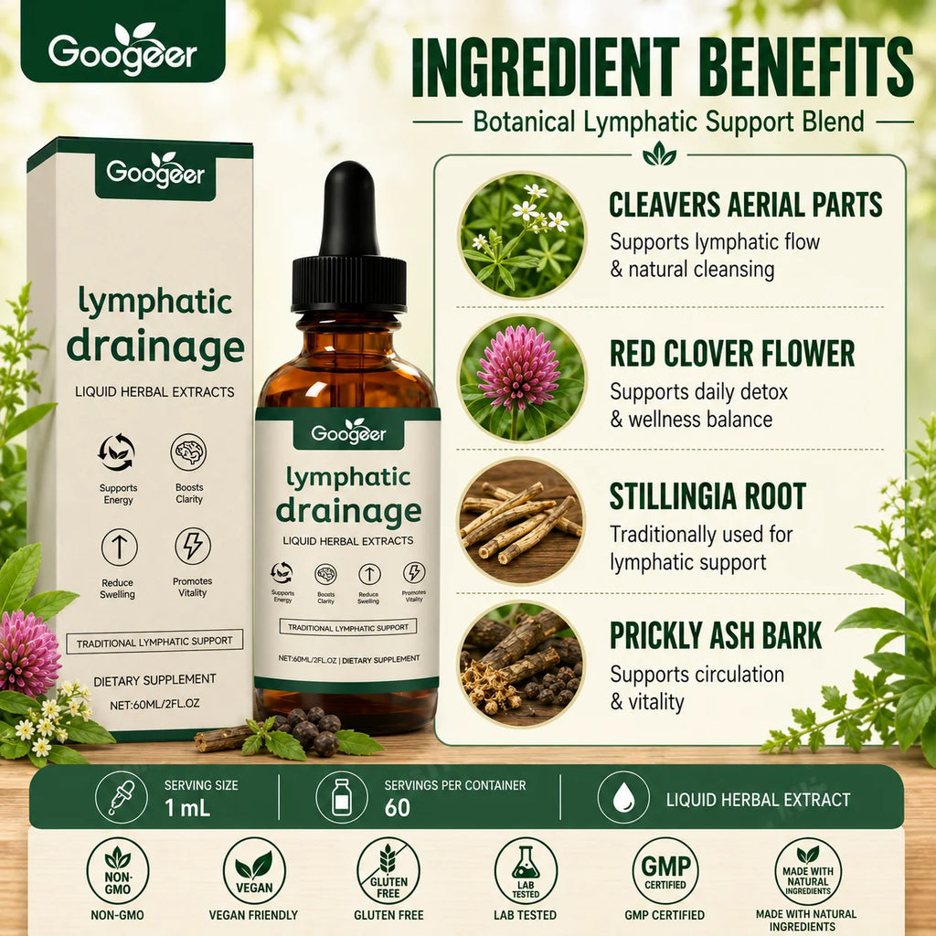 Googeer Lymphatic Support Drops – Cleavers & Red Clover 60ml Herbal Wellness Drops Qst