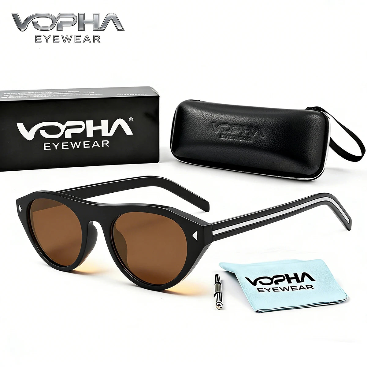 VOPHA Cat Eye Sunglasses UV400 Triangle Vintage Frame Women Cat Eye Sunglasses Qst Black brown