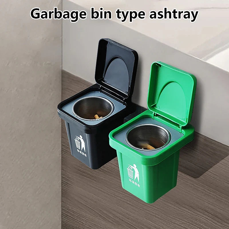 Wall-Mounted Stainless Steel Ashtray with Lid & Trash Can Wall-Mount Ashtray Qme
