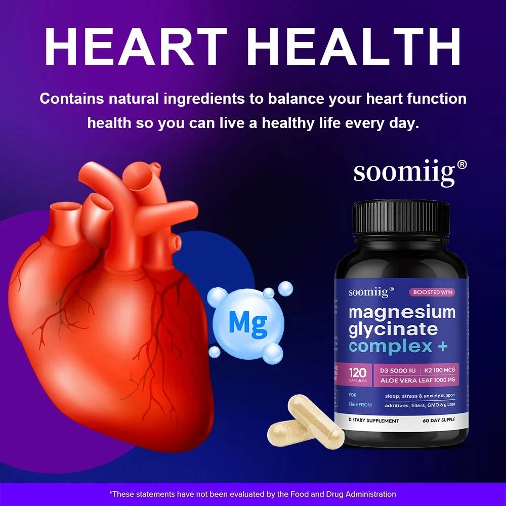 Magnesium Glycinate + Vitamin D3 & K2 Capsules | SOOMIIG Magnesium Supplement Qst
