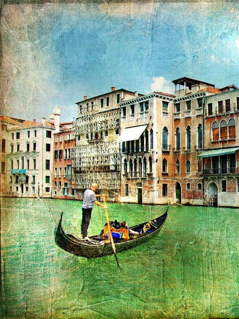 Retro Nostalgic Town Canvas Poster | Flowers Boats Bicycles Canvas Wall Art Qst