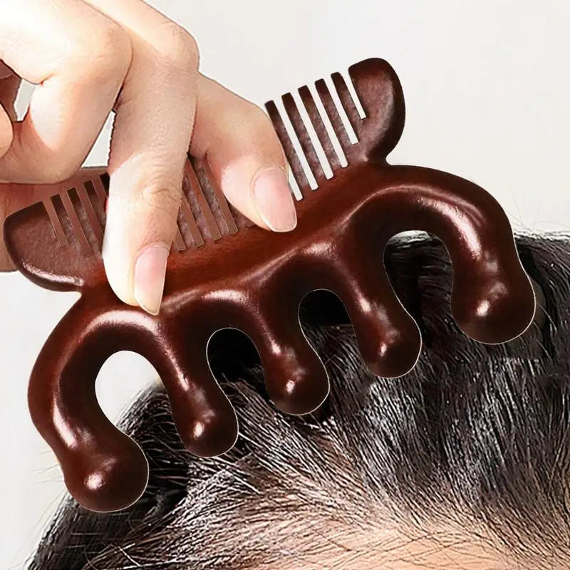 Sandalwood Head Massager Comb – 5-Tooth Scalp Scraper Scalp Massager Comb Qme
