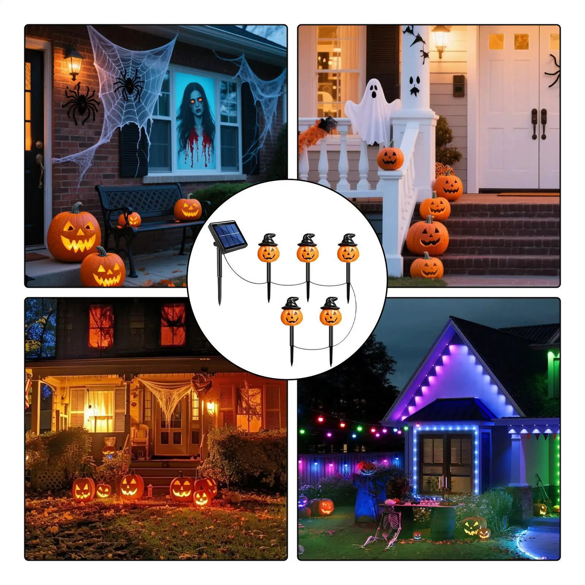 Halloween Solar Pumpkin Stake Lights – 5-Pack Waterproof Yard Solar Stake Lights Qme