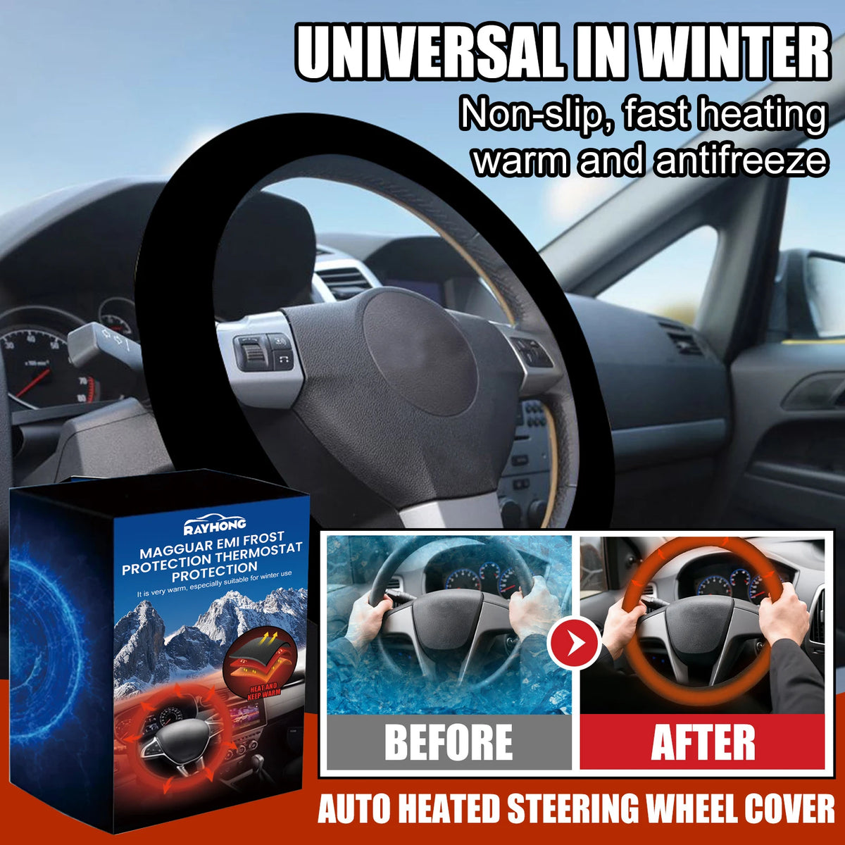 Rayhong Heated Steering Wheel Cover – Universal Non-Slip Heated Steering Cover Qst