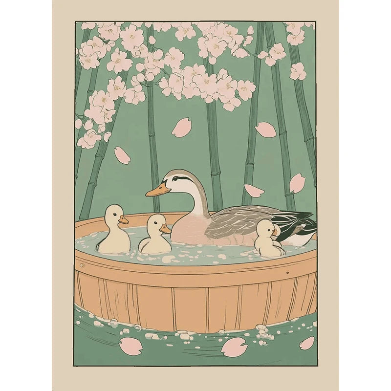 Japanese Bathroom Cute Animals Canvas Wall Art Poster Unframed Canvas Wall Art Qst