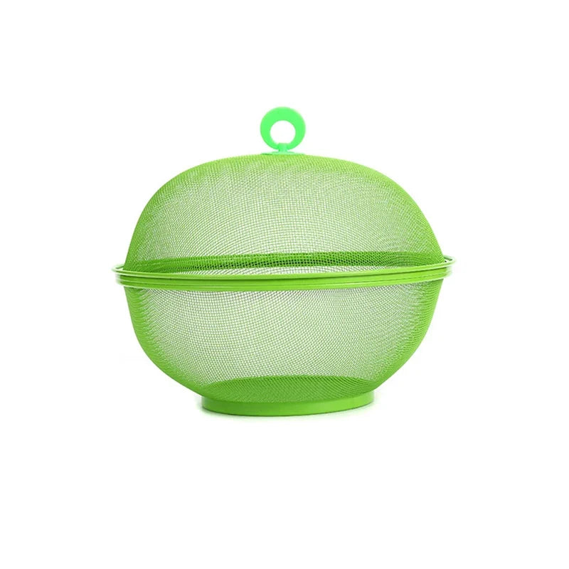 Metal Mesh Fruit Basket with Lid – 25cm Kitchen Storage Mesh Fruit Basket Qme Green