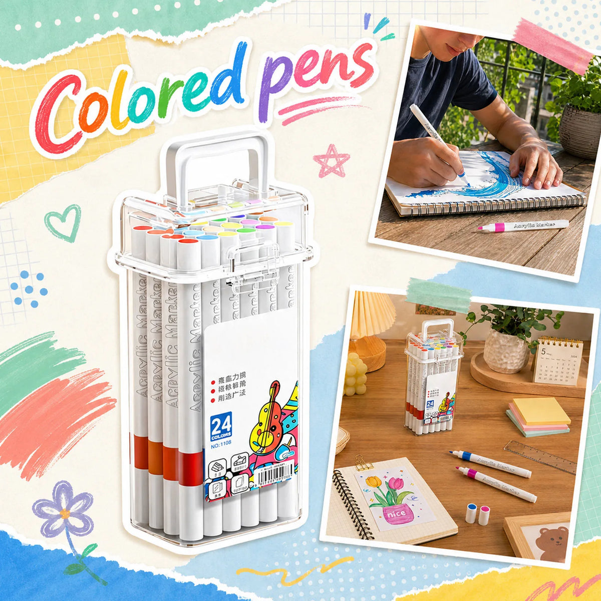 Washable Acrylic Markers for Artists, Kids & Scenery Drawing Acrylic Art Markers Qme colorful