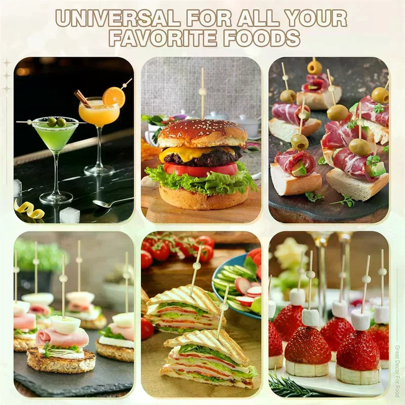 Bamboo Disposable Fruit Forks & Cocktail Skewers 100pcs Cocktail Skewers Qme