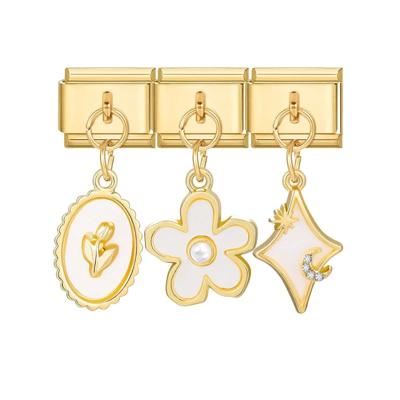Zircon Stars & Bow Knot Italian Charm Links | 9mm DIY Jewelry Italian Charm Links Qme Style 14
