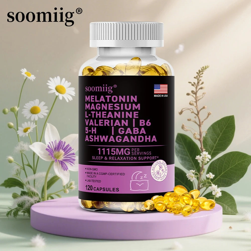 SOOMIIG 12-in-1 Melatonin 5mg Sleep Capsules – Vegan Non-GMO Sleep Supplement Qst