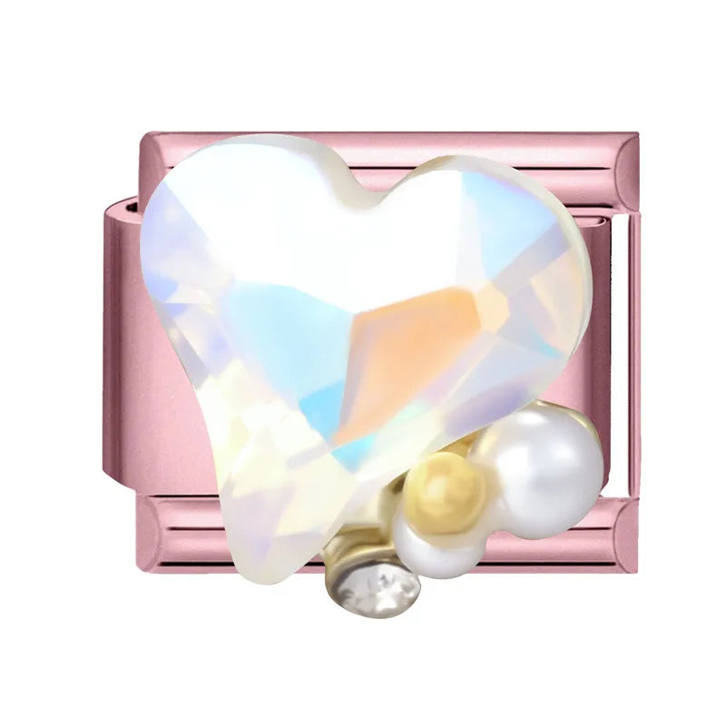 Zircon Flower Heart Bow Pink DIY Charm Bracelet | Stainless Steel DIY Charm Bracelet Qme Style 7