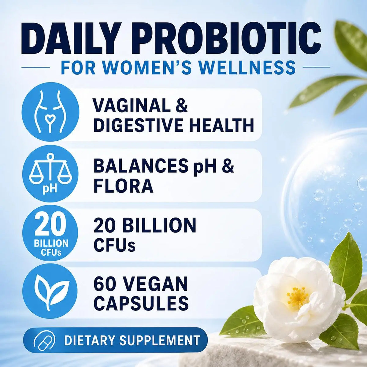 Women's Probiotic & Prebiotic Capsules 20B CFUs + Biotin 60ct Probiotic Supplement Qst