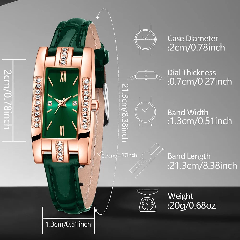 Emerald Rhinestone Jewelry Set – Watch, Necklace, Earrings & More Rhinestone Jewelry Set Qme