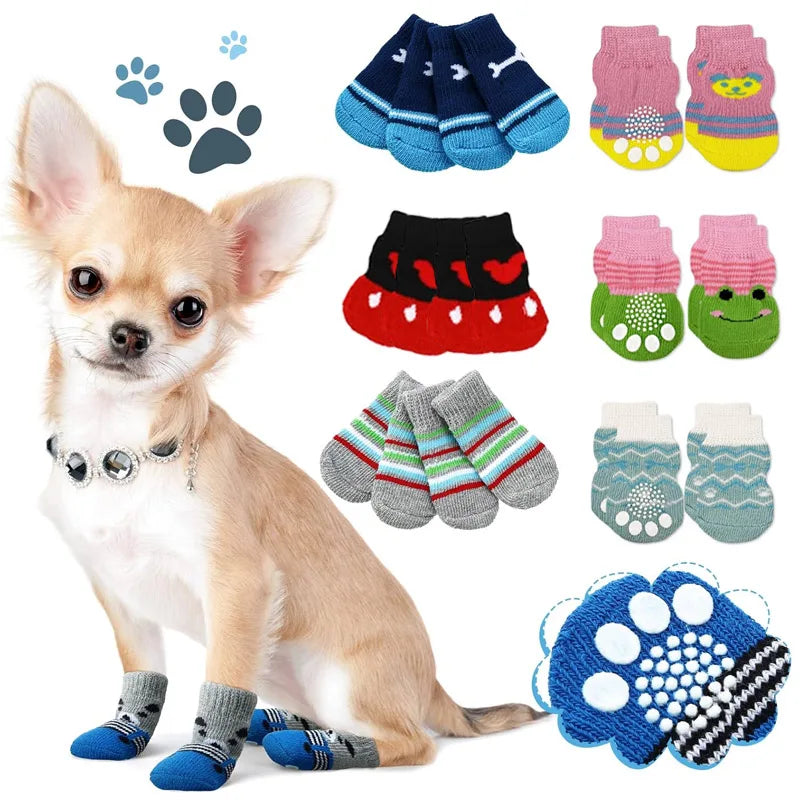 Anti-Slip Paw Socks for Small Dogs & Cats | Indoor Protection Pet Paw Protectors Qme