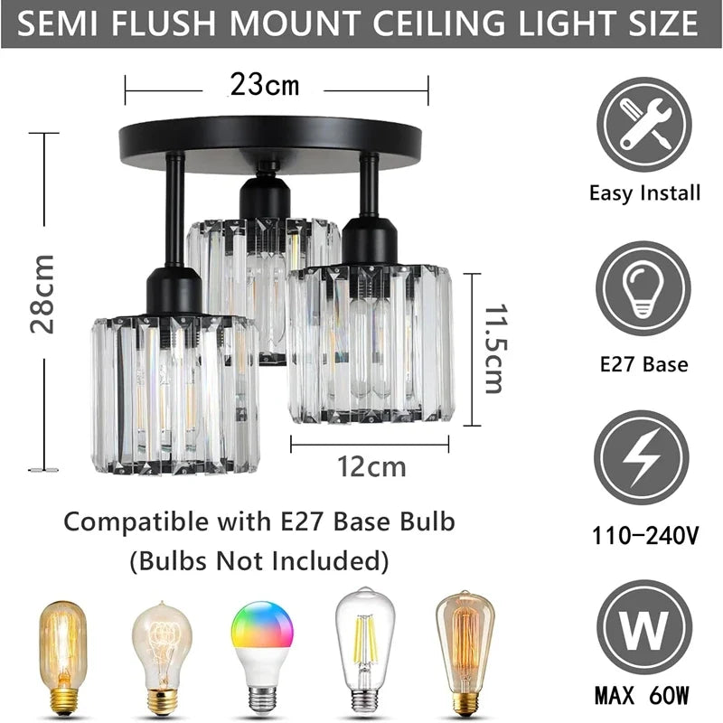 Modern Luxury Crystal Ceiling Chandelier – LED Home Light Crystal Chandelier Qme 3light