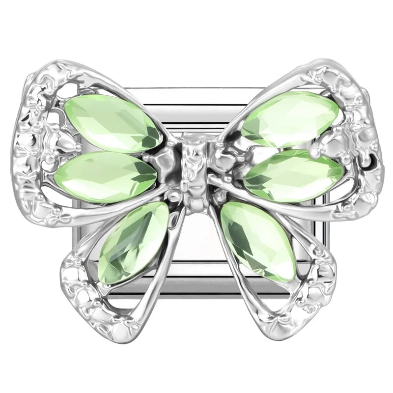 Zircon Bowknot Flower Italian Charm Links | Stainless Steel DIY Italian Charm Links Qme Style 16