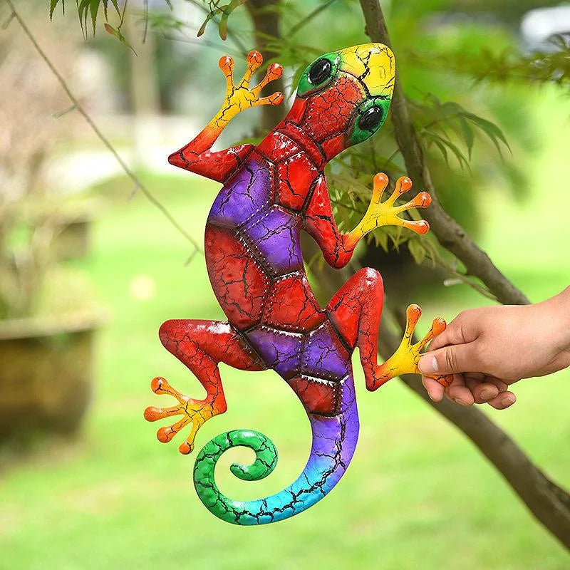 Metal Gecko Garden Wall Sculpture | Outdoor Yard Statue Decor Garden Wall Sculpture Qme
